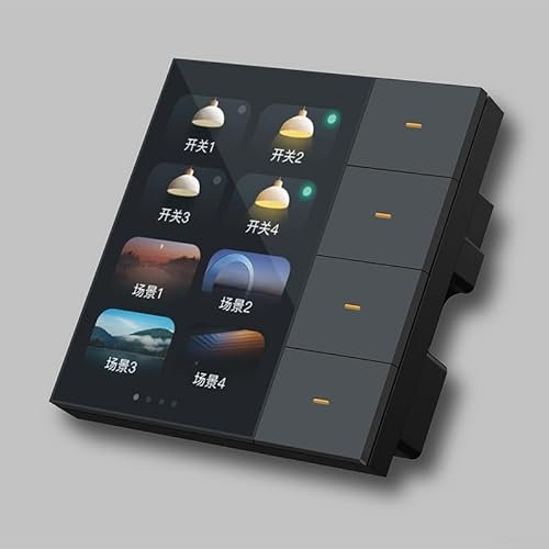 Smart Touch Lichtschalter, 3,5 Zoll Smart Wandschalter Touchscreen 4 Gruppen Schalter 8 Wege, Lichtanpassung, 320 X480 Auflösung (Schwarz)