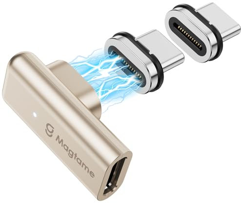 Magtame 240W magnetischer rechtwinkliger USB C Stecker auf USB C Buchse Adapter 40Gbps, 24Pin Flacher 90 Grad Typ C Adapter Extender, 4K Video für USB3/4 Laptop,i Phone 15/16, 1Pack mit 2 Tipps