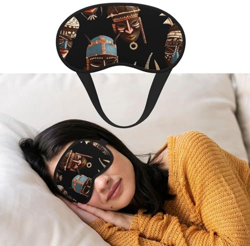 Weiche Schlafmaske, bequem, verdunkelnd, Augenmaske mit verstellbarem Riemen, afrikanisches Ritual, ethnisch, Stammes, Augenschattenabdeckung für Damen und Herren, tiefe Erholung, Reisen, Arbeit,