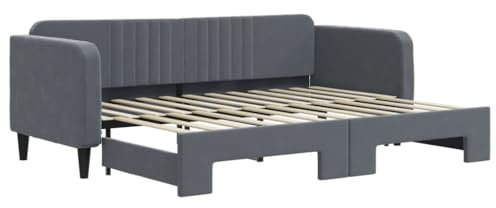vidaXL Tagesbett, Sofabett Ausziehbar, Gästebett Schlafsofa für Schlafzimmer Wohnzimmer, Ausziehbett Sofa Bettsofa, Modernes Design, Dunkelgrau 80x200cm Samt