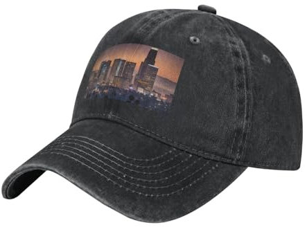 Luckily&Day Gorra de béisbol unisex con estampado de horizonte de Los Ángeles, gorra de béisbol plana unisex para hombres y mujeres, vintage, ajustable, Negro, One Size-Medium