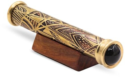 YVCrafts Teleidoscopio in ottone fatto a mano, caleidoscopio dall'aspetto vintage con espositore in legno, decorazione nautica da regalare, finitura anticata, regalo per marito, laurea, pensionamento