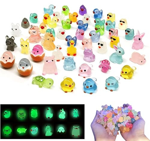 ARTGUTS Lot de 50 mini animaux en résine, colorés et lumineux, pour jardins paysagers miniatures et décorations de bonsaï (style aléatoire)