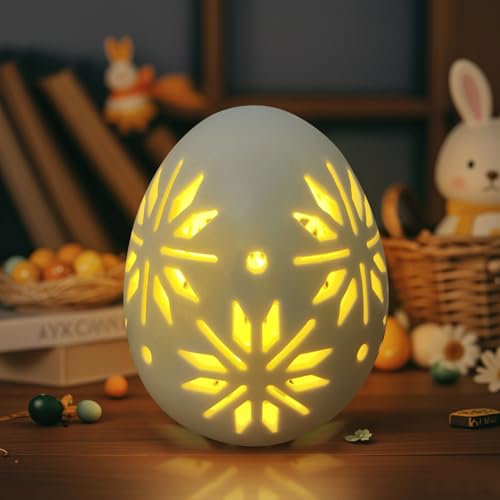 Osterdeko Keramik Ostereier mit LED Licht, Ostereier Deko aus Porzellan, Ostern Deko LED Ostereier mit Beleuchtung, Keramik Ostereier Deko Batteriebetrieben für Ostern Tischdeko (A)