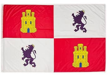 Bandera grande de Castilla y León para exteriores, 225 x 150 cm, balcón reforzado y 2 ojales metálicos, bandera XL Castilla y León, 225 x 150 cm