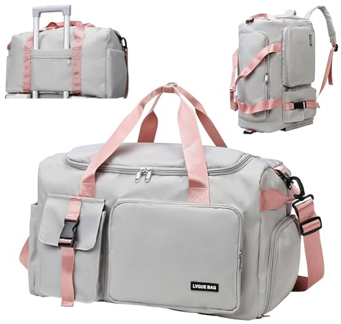 Sporttasche Rucksack 2 in1,Reisetasche Groß,42L Sporttasche für Damen und Herren,Sporttaschen mit Schuhfach Nassfach,für Trainingstasche,Schwimmtasche,Übernachtung Tasche,Duffle Bag,Gym Bag (Gray)