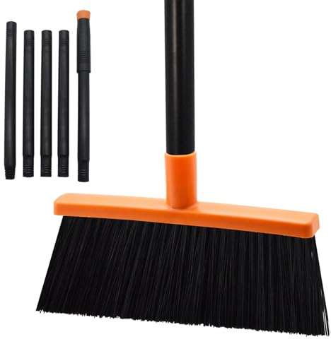 BSMstone Petit balai à poils rigides avec long manche pour intérieur ou extérieur Compact pour balayer patio, garage, jardin, terrasse, sol en béton, salle de bain (orange)