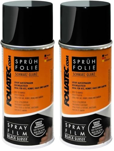 Foliatec Film pulvérisable pour jantes de voiture, pelable, bonne couvrance, Noir Brillant, 150 ml (Lot de 2)