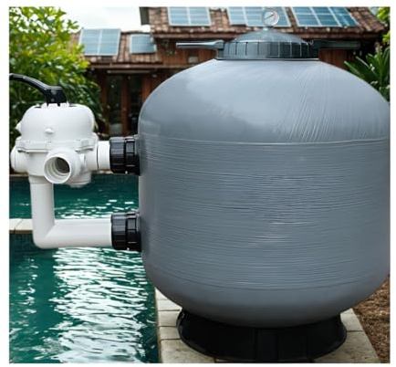 WeltenMarkt S700RB Pool Sandfilteranlage GFK, Side-Mount 6-Wege-Ventil, 710mm, 20m³/h, bis 100m³ Pool, Grau, UV-beständig, ohne Sand
