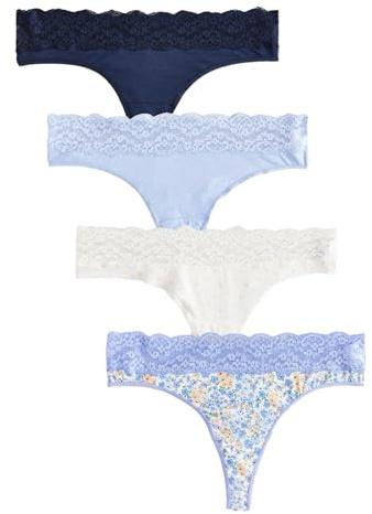 NEXT Damen 4er-Pack Tangaslips aus Baumwollgemisch mit Spitze Blau Ditsy 40