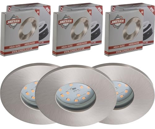 JungesLicht - IP65 Einbaustrahler 5W 230V LED Modul, Tiefe 33mm, Bohrloch 68mm - passend für 68-76mm Löcher, Außendurchmesser 83mm, Leuchtmittel einfach austauschbar, rostfrei (3000K warmweiss)