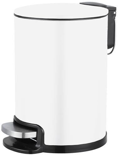 Amig - Poubelle de salle de bain à pédale 3 litres Mod. Tacto - Couleur blanche - Ouverture hygiénique sans contact - Ø16,8 x 25,5 cm - Acier inoxydable laqué