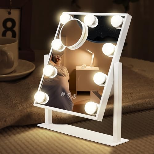 Miroir de Maquillage Hollywood avec 9 Ampoules LED, | 3 Modes d’éclairage, écran Tactile, Rotation de 360 degrés