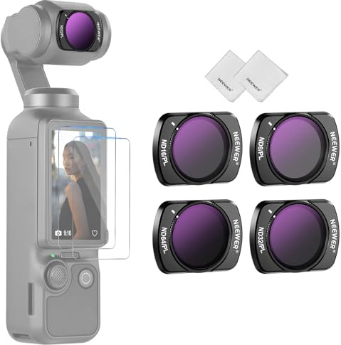 NEEWER Magnetisches ND Filter Set, kompatibel mit DJI Osmo Pocket 3 Creator Combo Zubehör, 4er Pack, HD Graufilter Polfilter ND8/CPL ND16/CPL ND32/CPL ND64/CPL, 2x Displayschutzfolie 2x Reinigungstuch