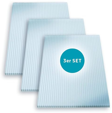 KAISER plastic® 3x Doppelstegplatten Polycarbonat 16/20-20 x 300 cm (10,8 m²) - Klar & UV-beständig - Hohlkammerplatten Xtra Strong - Stegplatten für Dach, Gewächshaus, Carport
