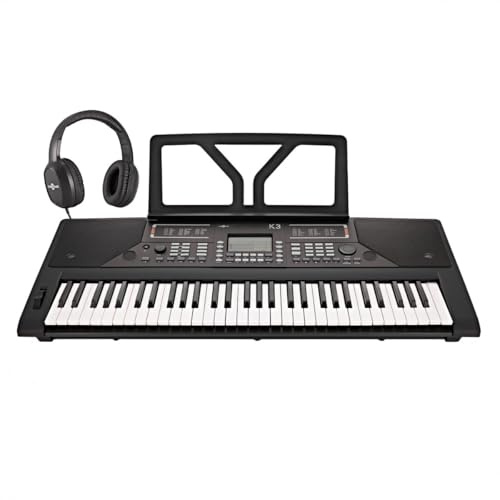 K3 61-Key Digital Piano Keyboard with Headphones, USB MIDI | 61 touch-sensitive keys with 64-note polyphony, 400+ voices and 200+ rhythms, built-in recording, dual 8W speakers