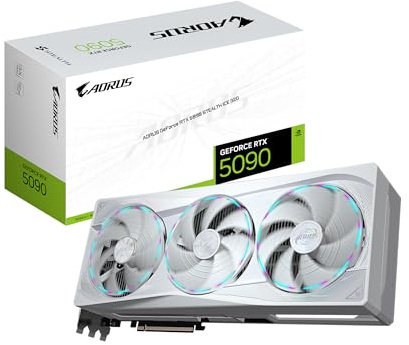 GIGABYTE AORUS GeForce RTX 5090 Stealth ICE 32G Graphics Card, 32GB 512-bit GDDR7, PCIe 5.0, WINDFORCE Cooling System, Versatile VGA Holder, GV-N5090AORUSST ICE-32GDVideo Card
