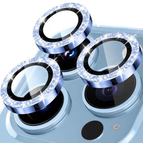 Happtkey Protection D'objectif pour iPhone 13 Pro Max, Anneau Métallique en Alliage D'aluminium Pailleté, Protection D'écran en Verre Trempé 9H, HD de Luxe Décoration Téléphonique