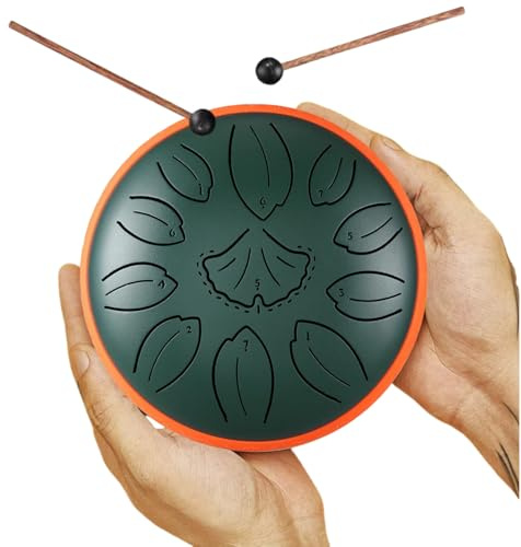 Steel Tongue Drum | Zungentrommel | 6 Zoll, 11 Noten, C-Dur - Mit sphärischem Klang für Entspannung, Perfekt für Yoga, Meditation, Band & Musikunterricht (Grün)