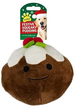 Gem Imports Squeaking Christmas Pudding Plush Dog Toy – Festive Holiday Pet Toy with Cheeky Squeaker, Soft Plush Chew & Play Toy for Dogs