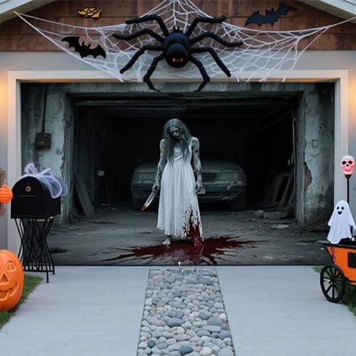 Halloween-Dekoration für Garagentor, Abdeckung für Garagentore, Halloween, große gruselige hängende Kulisse, Karneval, Banner, Wanddekoration, für den Außenbereich, Garten