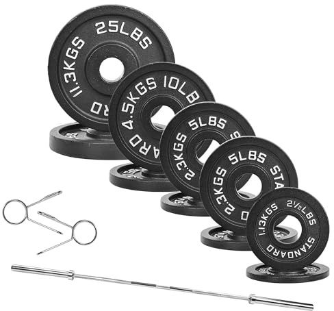Fitvids Olympic 2-Inch Cast Iron Barbell Set, Including 95 Pounds Weight Plates Set & 5FT Olympic Bar, Multiple Packages