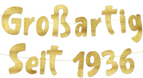 90. Geburtstag Girlande Großartig Seit 1936 Gold Glitzer – Geburtstagsdeko, Deko & Geschenke zum 90. – Party Zubehör für Sie & Ihn