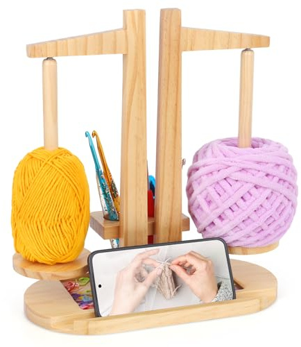 Coopay Doppelter Garnhalter, magnetisch, Holzgarnhalter zum Häkeln und Stricken, Dual-Garnkugelhalter, Spinner mit Zubehör-Organizer, große magnetische Wollhalter beim Häkeln und Stricken