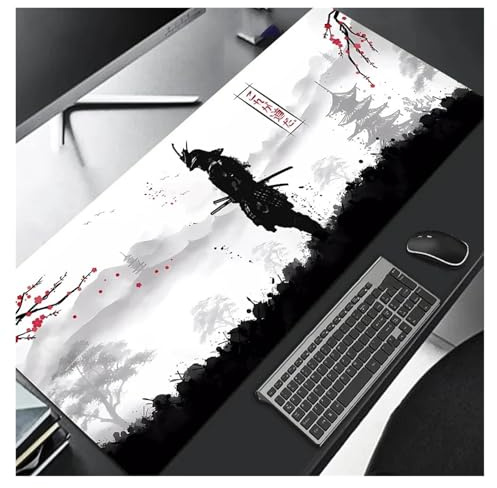 Samouraï Noir Tapis de Souris Computador Gamer Tapis de Table Jeu Bureau d'ordinateur Portable PC Tapis de Souris 900x400 Ordinateur Table de Jeu(Mouse Pad 3,300X800X2mm)