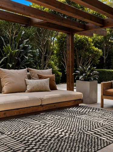 Ted Baker Flachgewebe Teppich Barkham - Wendeteppich Outdoor geeignet, Pflegeleichter Wohnzimmerteppich, Modern, Kariert Muster für Wohnzimmer, Terrasse, Esszimmer, Balkon - Schwarz Weiß, 120x170 cm