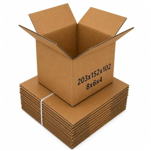 50 Boxes of 8x6x4 Inch Small Cardboard Boxes Pack of 50 | Single Wall Shipping Boxes, Mailing & Postal Boxes | Strong Corrugated Packing Boxes for Moving, Storage, & Royal Mail Small Parcel