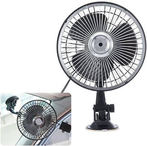 Ungfu Mall 7 Inch Vehicle Fan With Adjustable Suction Cup - 12V Mini Auto Cooling Air Circulator for Summer