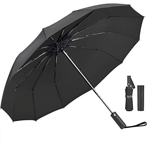 Umbrella,Plloof 12 Ribs Auto Open/Close Windproof Rain Umbrella,Waterproof Travel,Portable Umbrellas With Ergonomic Handle,Black