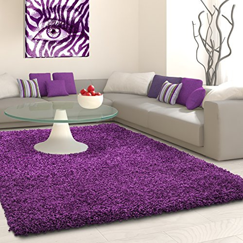 KADIMA DESIGN Moderner Hochflor Teppich IFE 100% PP.Shaggy 30mm Floor Höhe 140 x 200 cm Rechteck LILA