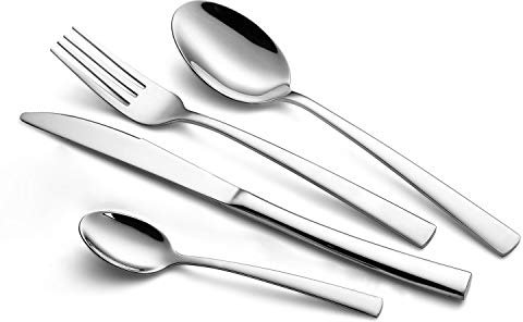 WUJO Besteckset, Besteck aus Edelstahl, 32-teiliges Silber Besteck Set inkl. Messer, Gabel, Löffel, Teelöffel Essbesteck für 8 Personen, Spiegelpoliert, Spülmaschinenfest