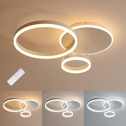 MOUNM LED Deckenleuchte Dimmbar 3000K - 6000K, Lampe Wohnzimmer 54W 5400lm, Schlafzimmerlampe für Schlafzimmer, Küchen,Flure,Balkone,Haustüren,Kinderzimmer, 65 * 50 * 8cm Moderne LED Deckenleuchte