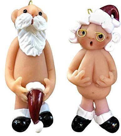 DWTECH Naughty Santa - 2 Pcs 8CM Christmas Ornament Stocking Cap, Naked Santa Home Indoor Table Ornament Decorations, Christmas Party Tree Hanging Decor Toys Gifts