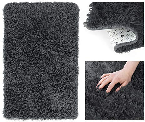 AmeliaHome Shaggy Teppich Hochflor 120x200 cm Kuschelteppich rutschfest rechteckig Karvag Anthrazit