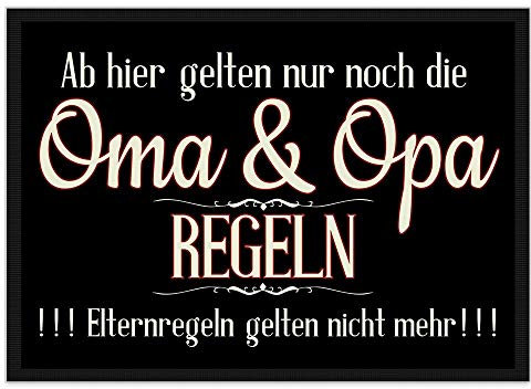PR Print Royal Fußmatte mit Spruch - Oma & Opa Regeln - Fußabtreter als Geschenkidee für die Großeltern - rutschfest, 60 x 40 cm
