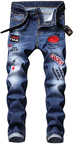 AITITIA Men's Ripped Regular Fit Jeans, 2022 Blue, 38