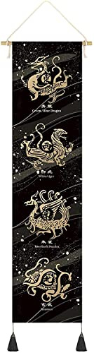 CoolChange Hochwertiges Feng Shui Rollbild aus Stoff | Kakemono 130x33cm | Inkl. Haken | Motiv: Krafttiere