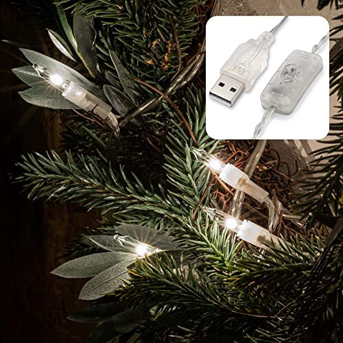 hellum Lichterkette innen, 20er LED Lichterkette mit Schalter, mit Schalter und USB-Anschluss, beleuchtete Länge 2,28m, Kabel transparent, Lichtfarbe warmweiß < 59 Lumen, 2er Set 150681