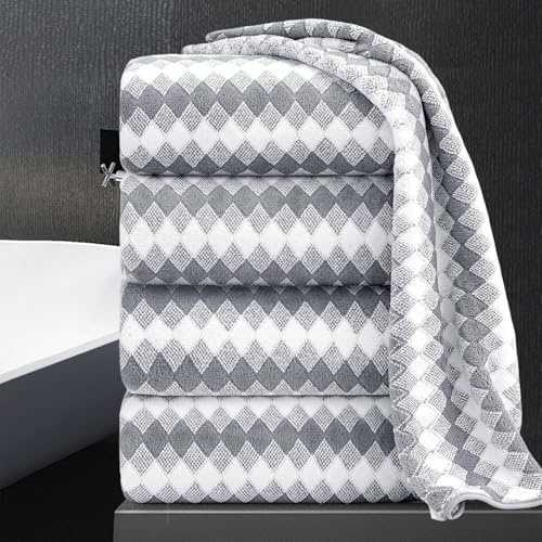 Bath Towel Set Gray 4Pack-35x70 Towel,600GSM Ultra Soft Microfibers Bathroom Towel Set Extra Large Plush Bath Sheet Towel,Highly Absorbent Quick Dry Oversized Towels Spa Hotel Luxury Shower Towels