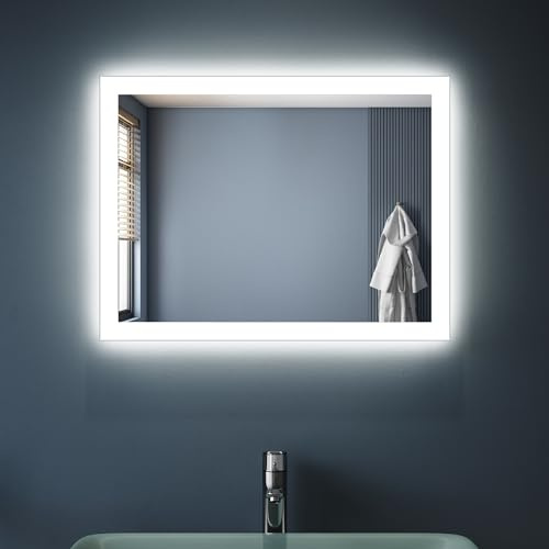 SONNI Badezimmerspiegel mit Beleuchtung 60×50 cm, Badspiegel mit Beleuchtung, LED Badspiegel für gäste badezimmer wc, vertikal und horizontal Montage Kaltweiß 6400K
