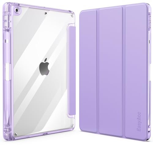 EasyAcc Hülle für iPad 9 8 7 Generation mit Stifthalter 10,2 Zoll Modell 2021/2020/2019 Stoßfeste Schutzhülle mit Transparenter Hartschale auf der Rückseite, Auto Schlafen Wachen Violett