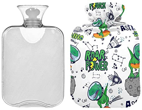 Dinosaurs Astr Space Rocket Hot Water Bottle with Cover 1L Hot Water Bag Hot/Cold Compress Neck and Shoulder Pain Relief