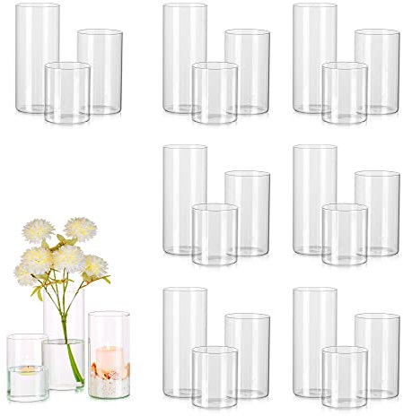 Hewory Glasvase Zylinder Vasen Set: 24er Vase Glas Kerzengläser Groß Glaszylinder für Kerzen - Zylindervasen Set Kerzenglas für Hochzeit Tischdeko Wohnzimmer Deko, Ø 8.5cm, 15/20/25cm