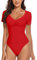 WOWENY Body pour femme, haut élégant à manches courtes et col en V en dentelle, sexy et décontracté