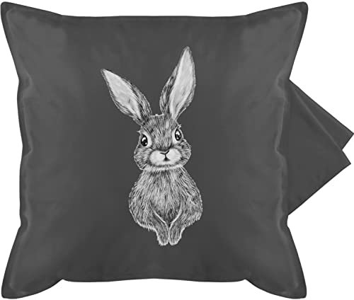 Kissenbezug - Kissen - Hase Kaninchen I Häschen - 50 x 50 cm - Grau - kissenhülle hasenmotiv rabbit cushion osterhasen oster kissenbezüge kissenbezug-ostern hasen osterhase ostern kuschelkissen