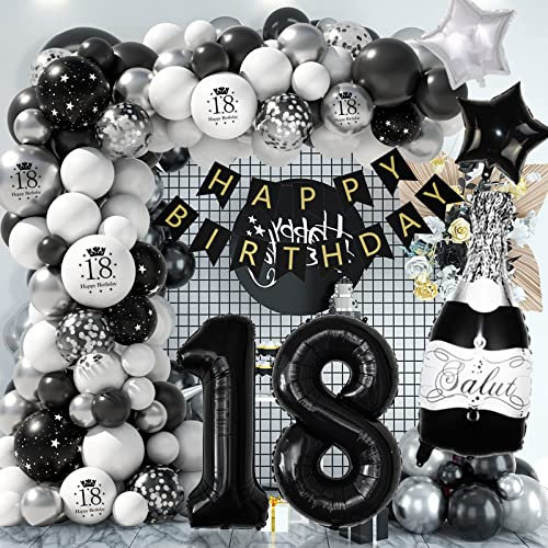 18 Geburtstag Deko Schwarzes Silber,18 Geburtstag Deko, Mädchen Junge, Happy Birthday Girlande deko Jungen, Luftballons 18 Birthday Party